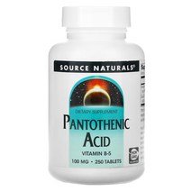 소스내추럴스 비타민B5 칼슘 D 디 판토텐산 Pantothenic 100mg 250정, 1개, 기본