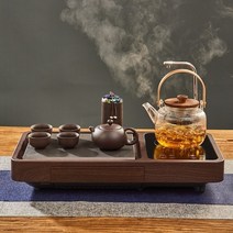 전통 원목 다도 차판 차 트레이 세트 세트 가정용 자동 원피스 급수 거실 만들기 작은, 주전자 세트 6