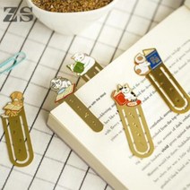 일본풍 북클립 금속 북마크 책꽂이 책갈피 고양이그림 878EA, 2책갈피-파란책고양이