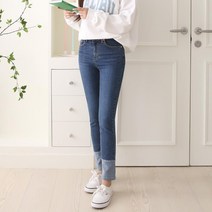 브이와이 여자 밑단 포인트 롤업 청바지 캐주얼 일자 데님팬츠
