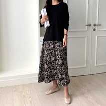 그린섬 ﻿﻿﻿﻿배색 투톤 꽃무늬 루즈핏 원피스 롱 라운드 긴팔 데일리 편안한 국산