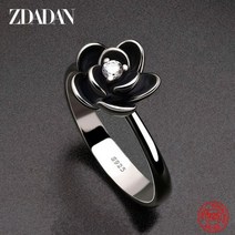 꽃반지 주얼리 우정반지 실 ZDADAN 925 스털링 실버 매력 블랙 장미 꽃 지르콘 반지 여성 파티 보석