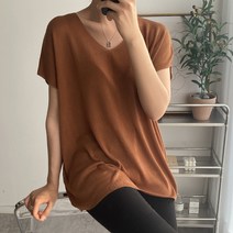 오오엘 여성 루즈핏 쿨링 캡소매 민소매 브이넥 니트 피아캡소매브이넥