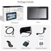 프리뷰모니터 필월드 F5 Pro 터치 스크린 필드 4K HDMI 5.5 인치 풀 HD, 협력사, 표준 액세서리