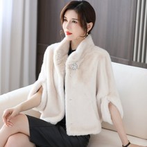 겉옷 쇼트 밍크 케이프코트 중년 퍼코트 페이크퍼 모피코트 루즈핏 따뜻한 하이넥 밍크카라