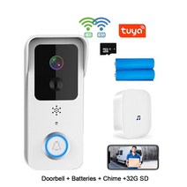 IoT Ai 인터폰 비디어폰 설치 교체 Tuya 스마트 비디오 초인종 5G 2.4G 와이파이 야외 도어 벨 방수 IP65, 04 White Kit4_04 영국 플러그