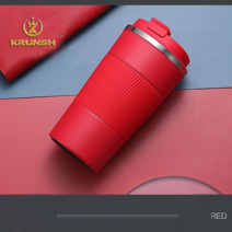 Krunsh 텀블러 커피잔 스테인리스 차량용 물컵, 레드(3대 커피잔), 380ml