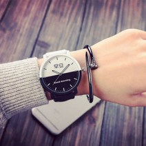 예쁜 손목시계 커플 연인 시계 친밀한 안부 좋은 아침 밤 다이얼 가죽 쿼츠 패션 트렌드 블랙 화이트 케이스