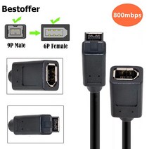 20CM IEEE 1394 6 핀 암-1394b 9 수 파이어 와이어 400-800 디지털 카메라 어댑터 케이블, [01] 20CM, [01] Black