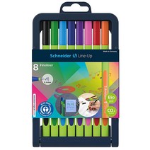 Schneider 라인업 파인라이너 0.4mm 파이버 팁 라이트 그린 배럴 다양한 잉크 색상 조절 가능한 펜 8개 케이스 스탠드 (191098), 8-Piece