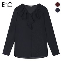 (EnC) V넥 러플 블라우스(ENBA83766O)