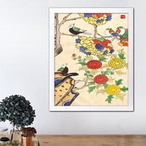나봄갤러리 화조도 모란 lll 새그림 모란그림 민화, 2.심플 화이트 액자