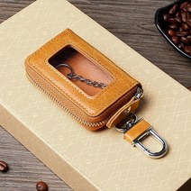 브라운 가죽 사각 지퍼 키홀더 지갑 새차선물 심플 집열쇠보관 키케이스