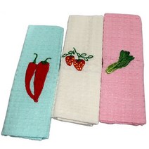 무지개 고급 순면행주 3P 면물수건 위생 주방행주 핸드타올 예쁜 자수행주 흡수력이 좋은 항균 순면 행주 가로36/세로35cm