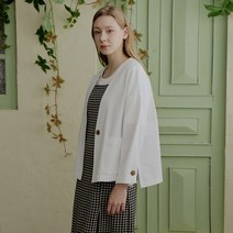 아방 볼륨 슬리브 린넨 가디건형 자켓 - 화이트