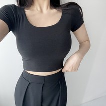 모달 면 스판 기본 유넥 슬림 크롭 반팔 티셔츠 5컬러