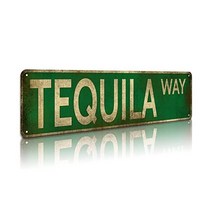 KooLL 거리 표지판 데킬라 웨이 빈티지 소박한 복고풍 벽 장식 재미있는 금속 주석 기호