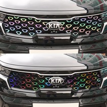 USK 쏘렌토MQ4 그릴 포인트 데칼 스티커 랩핑 필름 실외 드레스업 익스테리어 튜닝 DIY 자동차 용품, 카멜레온블루카본, 반타입