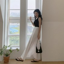 [바보사랑] 여성 여자 롱 스커트 치마 데일리 에데테 밴딩 플레어