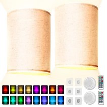 벽 스콘스 배터리 작동 벽 스콘스 2개 세트 16가지 RGB 색상 변경 가능한 조도 조절 가능한 무선 벽 조명 걸기 및 조립이 쉬움 침실용 벽 램프 2개 세트 배터리 작동