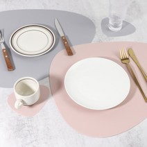 블리스홈 북유럽 귀여운 조약돌 실리콘 테이블 식탁 매트 + 컵받침포함, 2P, 레드