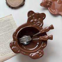빈티지베어볼 곰돌이 그릇 접시 플레이트, 스푼&포크세트, 코코넛화이트