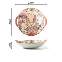 샐러드볼추천 이케아법랑 이케아파스타접시 법랑그릇 이케아접시 일본 귀여운 동물 더블 핸들 세라믹 플레이트 홈 주방 레스토랑 식기 쌀 수프 그릇 저녁 식사 케이크 샐러드 접시, A