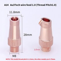용접Hanwei 용접 노즐 m8 핸드 헬드 소모품 부품 au3tech 와이어 공급 구리 절단 팁 홀더 섬유, [09] A14 Au3Tech B 1.0