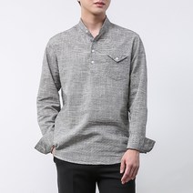 [오버나인] 남자 데일리 헨리넥 긴팔 반오픈 포켓셔츠