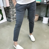 용된다 남자 9부 슬림핏 데일리 스판 밴딩 면바지