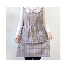강남콩 앞치마 원피스형 어린이집교사 모던 체크 체형커버 예쁜 편한 홈웨어 유치원 선생님 카페 면 패션 쇼핑몰 귀여운 소녀 넉넉한사이즈 통통77까지 뒷단추 여성스러운 카라 새댁 단체복 추천 집들이 선물, 체크 소녀 원피스형 앞치마