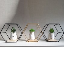 육각 벽선반 벽걸이 철제 인테리어 소품 화분 선반 고리포함, 1+1(골드+블랙)