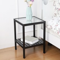 트리스토어 원목 강화유리 침대협탁, 블랙