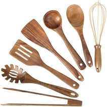 Wooden Kitchen Utensil Set Wood Utensils Cooking Set Organic Teak Wood Spoons for Cooking Spatulas, 1