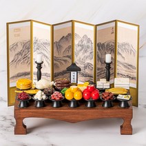 납골당꾸미기 미니어처 전통제사상 2인 병풍 주류포함, 전통제사상2인상_서예_막걸리추가