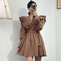 브이넥프릴원피스 CHIC 클래식 패치 스트랩 허리보정 숏 작은 키 여성 4097152187