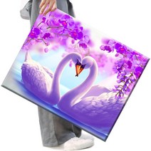 FASEN 액자 DIY 보석 십자수 캔버스형 50 x 40 cm, 1세트, FN10.사랑하는 백조입니다
