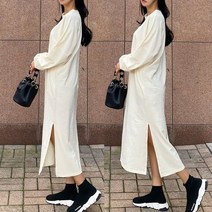 꾸안꾸 마실룩 라운지웨어 쭈리면 라운드넥 포켓 트임 루즈핏 롱원피스 3color