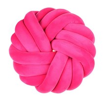Mauuwy 그린 매듭 베개 장 쿠션 35.6x35.6cm(14x14인치) 벨벳 원형 베개 소파 의자 쿠션 소파 니트 볼 베개 정원 장식 요추 베개 거실 주방 침실 자동차 잔디 그, Hot Pink
