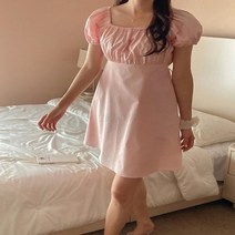 옷자락 [옷자락] 여자 스퀘어넥 퍼프 반팔 엠파이어 피서룩 미니원피스