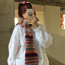레인보우 스트라이프 니트 스카프 일본 따뜻한 여성 가을 겨울 패션 니트웨어 목도리 풀라 시미어스카프