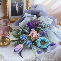 리리스 좋아하는 컬러로 선택하는 블루 컬러 꽃다발 생화배송 정기구독 당일발송 기념일 여자친구 꽃선물 졸업 입학, 기본, 선택안함