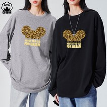 스타일아유 여성용 레오파드 도안 자모 라운드넥 오버핏 면 긴팔 티셔츠 [노마진 공장 출고]