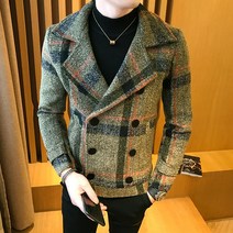 무늬 캐주얼 슬림 키작은 코디 남자 체크 하운드투스 코트 하프 키큰 빈티지 아우터 반