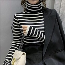 스트라이프 소매 목폴라 골지 니트 단가라 줄무늬 가디건 롱가디건 카디건 여성