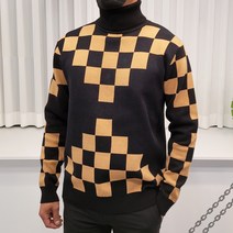 골프웨어 남성 사각패턴 니트 골프 목폴라