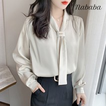 나바바 NB394 고품격 넥스카프 브이넥 블라우스