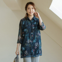 이헌영 핀턱 포인트 플라워 롱 블라우스 다크그린 20BS5026B0