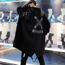 남성자켓 남성겉옷 2022 봄 가을 후드 프린트 하라주쿠 윈드 브레이커 리본 오버 코트