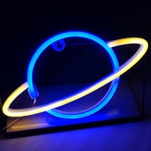 행성 LED 조명 네온 라이트 사인침실 장식 네온사인 나이트 램프 방 벽 아트 바 USB, 07 Blue-Yellow